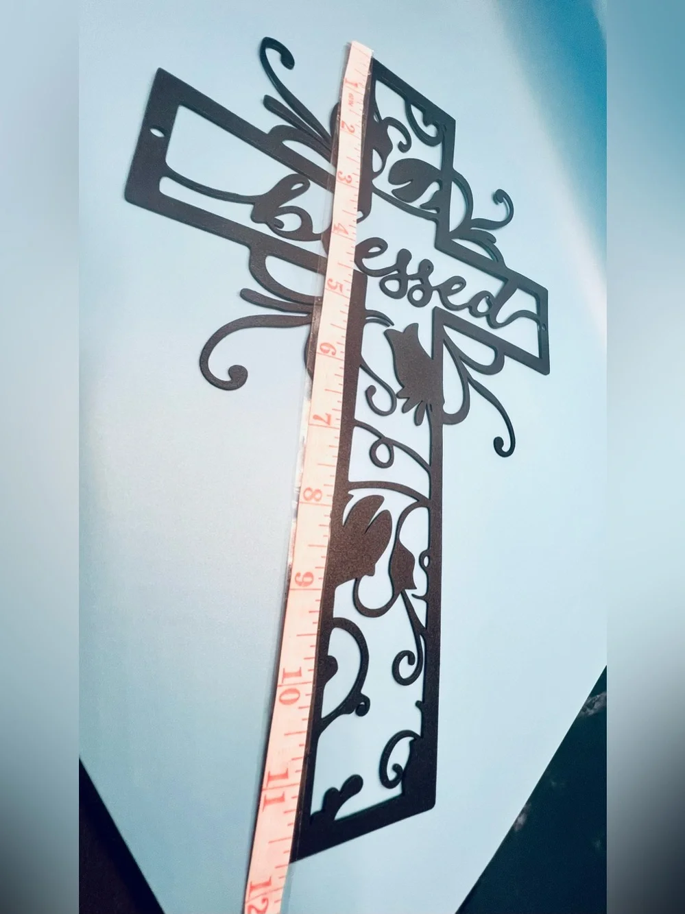 Metal Cross Wall Decor Blessed Floral Theme Black Cutout Sign 12